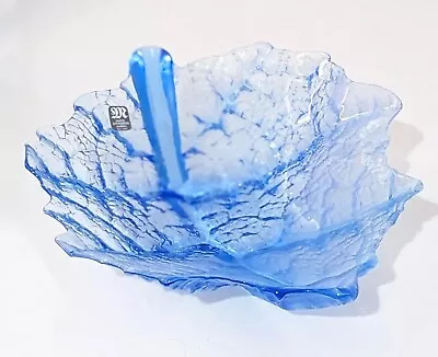Buy Mats Jonasson Folia Blue Crystal Frosted Leaf Dish Bowl Sweden Studio Art Glass • 24.99£