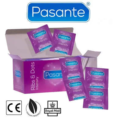 Buy Pasante Condoms Intensity Ribbed Ribs & Dots CE Marked Vegan Friendly • 3.79£