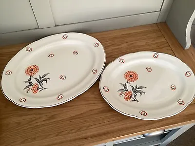Buy Set Of 2 Crown Ducal Oval Serving  Platters - Art Deco Vintage Lothian Pattern • 12£