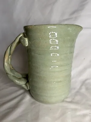 Buy Studio Art Pottery Green Striated Pitcher With Braided Handle Signed 15 Or 51 • 19.20£
