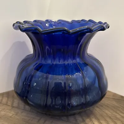 Buy Beautiful Scalloped Cobalt Blue Hand Blown Glass Vase • 28.44£