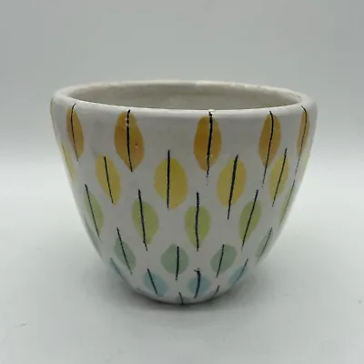 Buy Aldo Londi For Bitossi Feather Ceramic Small Vase Pot Bowl Blue Yellow Leaves 4” • 88.82£