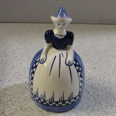 Buy *LOOK* Superb Vintage Delft Dutch Blue & White Dutch Girl Bell & Clanger • 13£