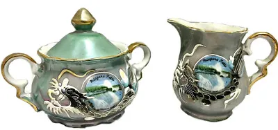 Buy Cream & Sugar Dragonware Niagara Falls Souvenir Set Lusterware Vintage Nippon • 18.91£