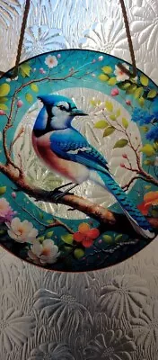 Buy Blue Jay And Plum Blossom Stained Glass Effect  Sun Catcher New • 2.50£
