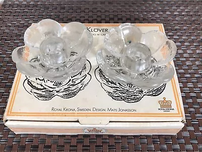 Buy Pair Of Vintage Swedish Royal Krona Klover Glass Candlesticks With Candles Boxed • 8£