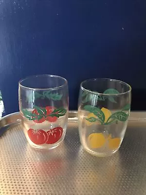 Buy 50s 60s Vintage Tumblers Drinking Glasses Lemons Tomatoes Fruit Juice France MCM • 9£
