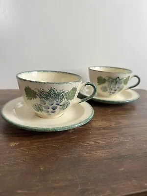 Buy Vintage Poole Pottery Vineyard 2 X Large Breakfast Cups & Saucers Hand Painted • 29.99£