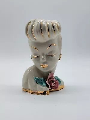 Buy VTG Lewis Weil Lady Head Vase Glamour Girl White W/Gold Accents Beauty Art Deco • 43.33£