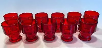 Buy Vintage 11 Georgian Ruby Red Viking 3 1/4  Juice Glasses 5 Oz Honeycomb • 61.30£