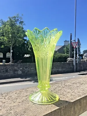 Buy Rare Lovely Antique Art Deco Uranium Green Glass Flower Vase Sowerby Jobling ? • 70£