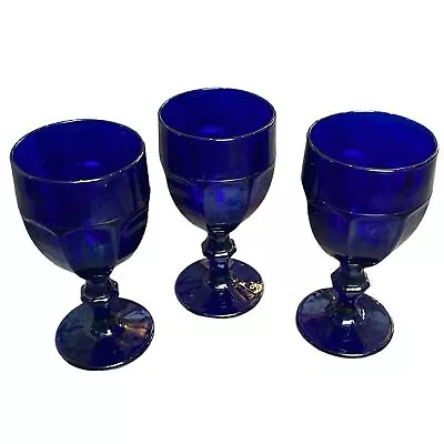 Buy Vintage Duratuff USA Cobalt Blue Goblets Stemmed Glassware Set Of 3 • 33.57£