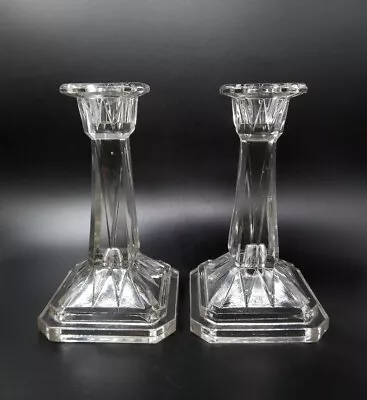 Buy Bagley Glass 'Wyndham 1333' Clear Candlesticks Vintage Art Deco  • 16.95£