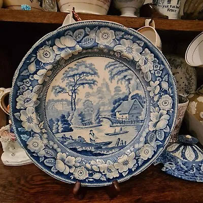 Buy Georgian Antique Blue White Pearlware Transferware Plate 1800s A/F • 18£