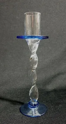 Buy An Italian Glass Mid Century Modern Hand Blown Glass Candlestick, Blue And Clear • 10£