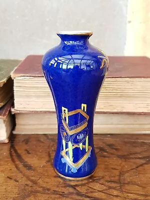 Buy Vintage-Wilton Ware-Blue Lustre Glazed Gold Painted Aesthetic Vase-c1920's • 44£