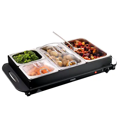 Buy Buffet Warmer Food Server Hot Plate 7.2L 4 Tray Adjustable Temp 300W - Black • 39.99£