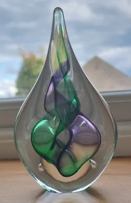Buy BEAUTIFUL Art Glass Purple/Green Cased Teardrop Crystal Paperweight Signed G.C. • 20£