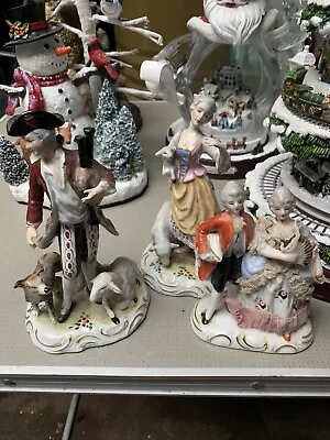 Buy VINTAGE DRESDEN CHINA GENTLEMAN WITH BAGPIPES SHEEP AND DOG And Lady Figure • 50£