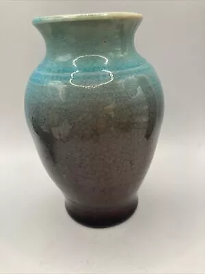 Buy VTG Pisgah Forest American Art Pottery Vase Crackled Glaze Aqua Blue &Plumb 1949 • 62.67£