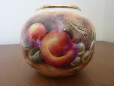 Buy Royal Worcester Fruit Painted Vase Artist Platt, Shape G161, Gilt Rim China, 7cm • 38£