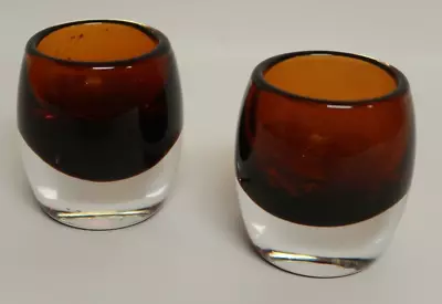 Buy Set Of 2 Crate Barrel Dive Amber Glass Votive Candle Holders Dark Amber 3  Tall • 22.52£