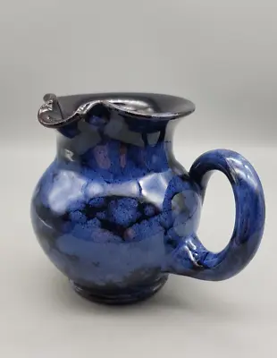 Buy Vintage EWENNY Pottery, Wales Blue Mottled Jug , Twisted Handle, Marked To Base. • 10.50£