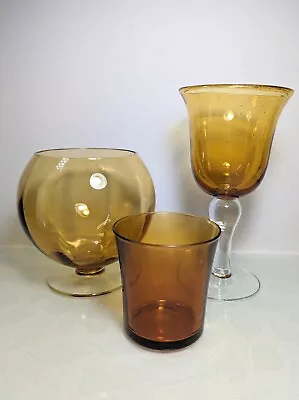 Buy Trio Of 1960s/1970s Retro Vintage Yellow Amber Glasses Retro Brandy Gin Cognac • 14.99£