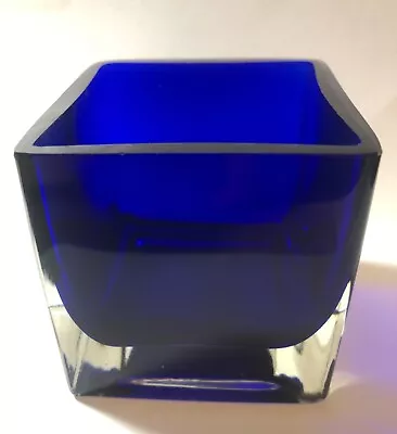 Buy Vintage Cobalt Blue 2 1/2  Square Glass Votive Handcrafted Cube Vase • 19.13£