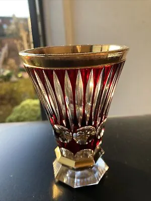 Buy Antique Bohemian Czech Ruby Glass Gilt Decorated Beaker / Tumbler • 28£