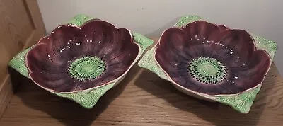 Buy 30s Anemone Flower Bowl By Shorter And Son, Majolica Earthenware Dish 2pcs • 19.99£