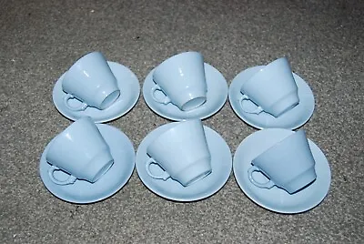 Buy Vintage 1940s/50's Utility China Woods Ware Blue Iris Dinner Cup & Saucers X 6 • 7.95£