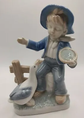 Buy Vintage Porcelain Figure Boy + Duck Goose Lladro Style Colours Possibly German • 10£