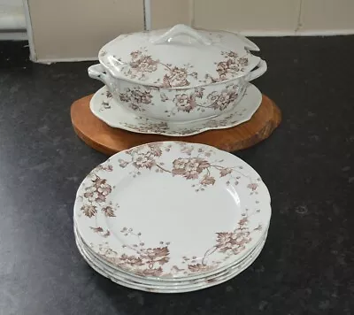 Buy Antique Serving Tureen With 5 Side Plates - F. Winkle Colonial Pottery • 84.50£
