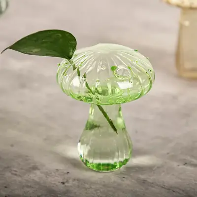 Buy New! Green Glass Mushroom Vase For Flowers Hippy Boho Cute Nordic Toadstool Fun • 12.99£