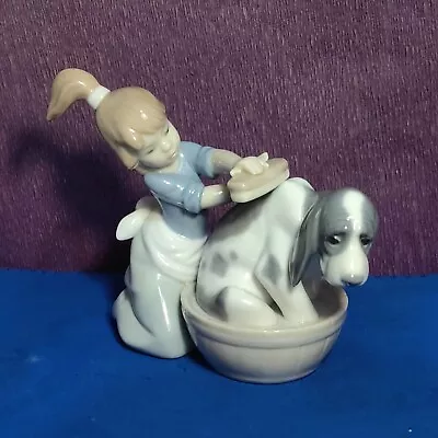 Buy Lladro Bashful Bather # 5455  Girl Bathing Washing Dog Figurine  Spain Retired • 44.99£