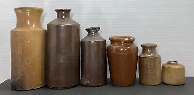 Buy (T) 6 Misc. Antique Stoneware Cream Pot Crocks Jar Brown 100 Years Old 3 Stamped • 24£