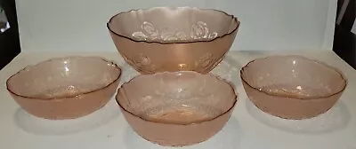 Buy Arcoroc France 2 Vtg Rosaline Rosa Pink Decorative Salad Bowl W/ 3 Small Bowls • 28.77£