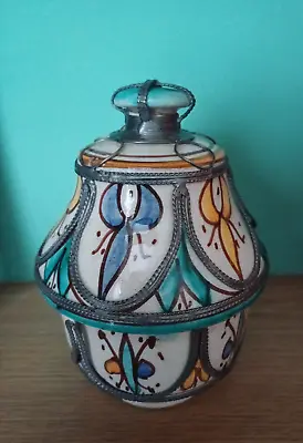 Buy Vintage Moroccan Hand-painted Lidded Jar With Metal Decoration • 188£