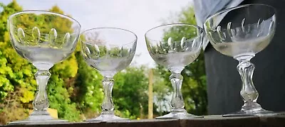 Buy 4 Antique Champagne Cut Panels Hollow Stem Glasses T Mark On Pontil • 49£