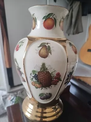 Buy Vintage Beautiful Gilded1950s Staffordshire Ceramic Fruit Design  Big Vase 27cm • 12.50£
