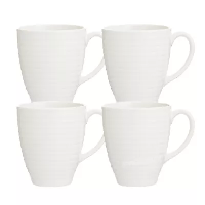Buy Set Of 4 Modern Cream Embossed Mugs 330ml Fine Stoneware Tea Coffee Cups 11oz • 18£