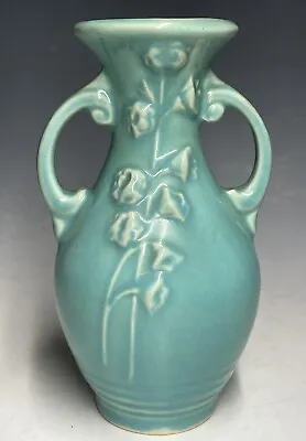 Buy Vintage Shawnee Art Pottery Teal Turquoise USA Miniature Vase Lily Of Valley • 23.70£