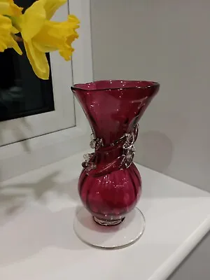 Buy Beautiful Bohemian Hand Blown Cranberry Glass Vase 20cm Tall Possibly Romanian? • 14.99£