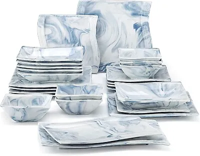 Buy 26pc Marble Blue Dinner Set Square Plates Bowls Serving Platter Crockery For 6 • 139.99£