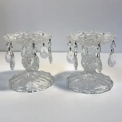 Buy Victorian Crystal Glass Candlestick Holder With Hanging Teardrop Cut Crystals • 42.52£