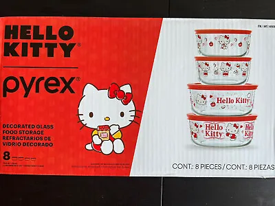 Buy New In Box/Hello Kitty Pyrex 8 Piece Set/ Glass Bowls With Lids/ • 52.16£