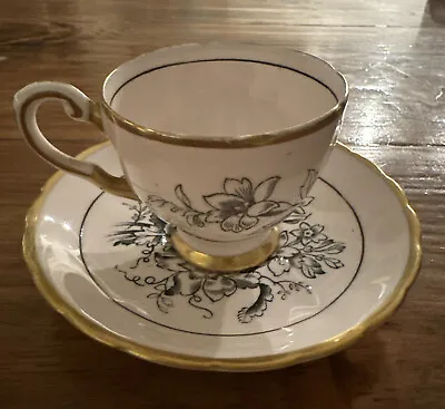 Buy Vntg Tuscan Fine English Bone China Tea Cup & Saucer Black Floral Gold Trim Pink • 36.51£