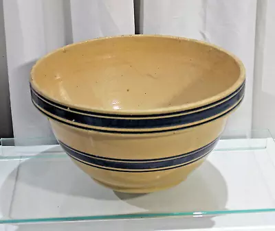 Buy Antique Yellow Ware Blue Banded Large Mixing Bowl 11.50  X 6.25  High • 71.15£