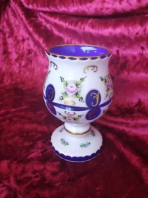 Buy Vintage Blue And Milk Bohemian Glass Vase, Czechoslovakia Porcelain • 71.93£